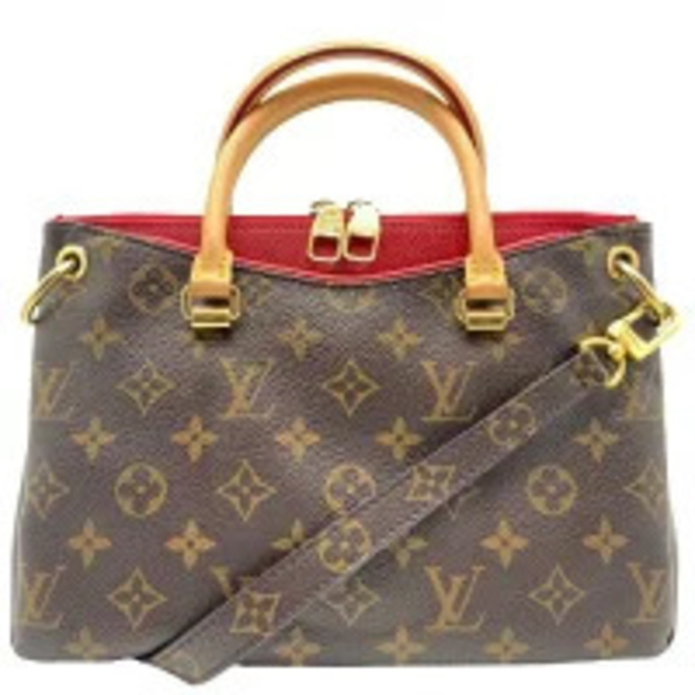 LOUIS VUITTON Pallas Monogram Cerise Red Handbag Shoulder Bag Brown Red